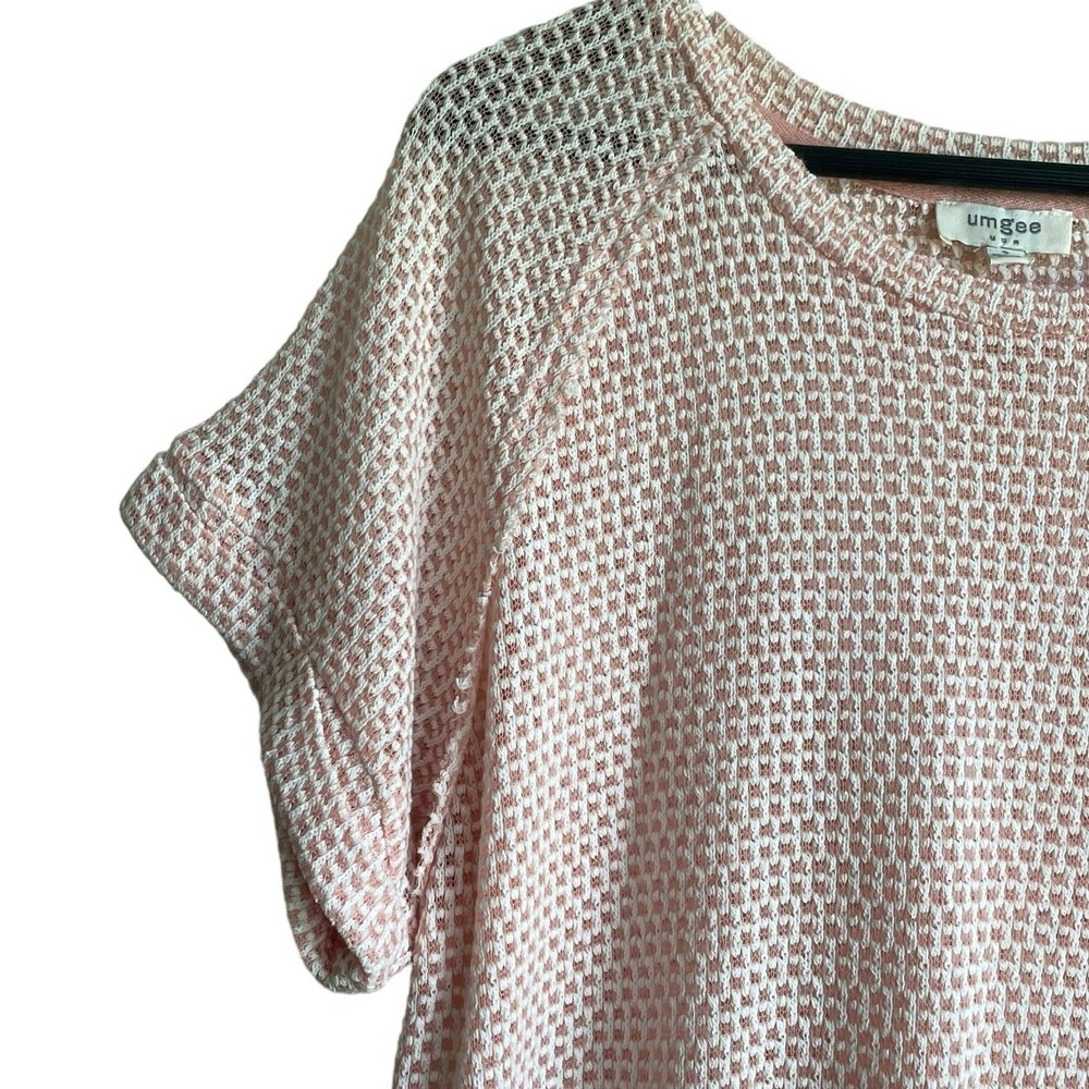Umgee Women Waffle Knit Tunic Top S Blush Raw Seam Relaxed Boho Coastal Longline - Picture 8 of 12